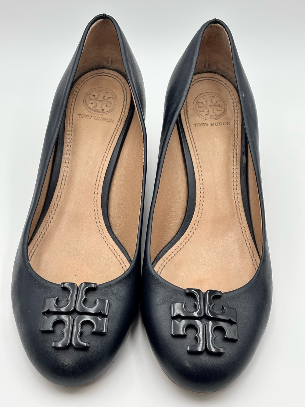 Tory Burch Navy Blue Leather Lowell 2 65mm Wedges size 8M